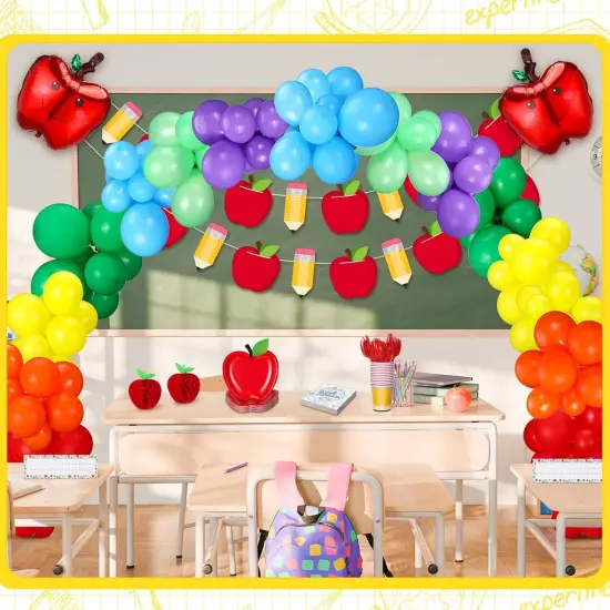 Pencil and Apple Shape Balloon Garland Arch Dinnerware Banner Honeycombs Bulk for First Day Welcome Back to School Party Classroom Decor {3}