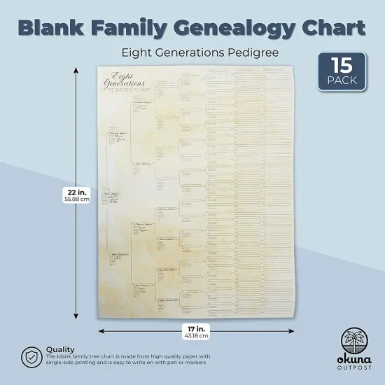 15 Pack Family Tree Charts to Fill In - Blank 8 Generation Genealogy Poster for Family History, Lineage, Reunions, Large Pedigree Ancestry Organizer (255 Total Name Spaces, 17x22 in) Brown {5}