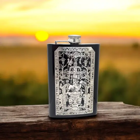 8oz BLACK Mayan Astronaut Flask {3}