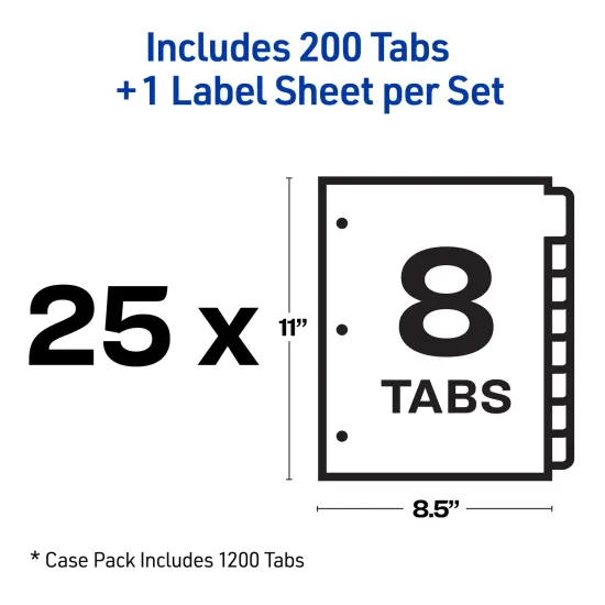 Avery 8 Tab Dividers for 3 Ring Binder, Easy Print & Apply Clear Label Strip, Index Maker Customizable White Tabs, 25 Sets (11447) {5}