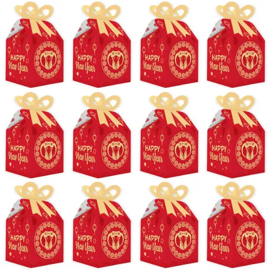 Big Dot of Happiness Lunar New Year - Square Favor Gift Boxes - 2025 Year of the Snake Bow Boxes - Set of 12 {6}
