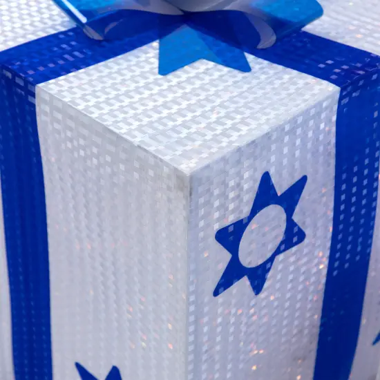 Northlight 3pc White and Blue Shimmering Lighted Hanukkah Gift Box 12" {6}