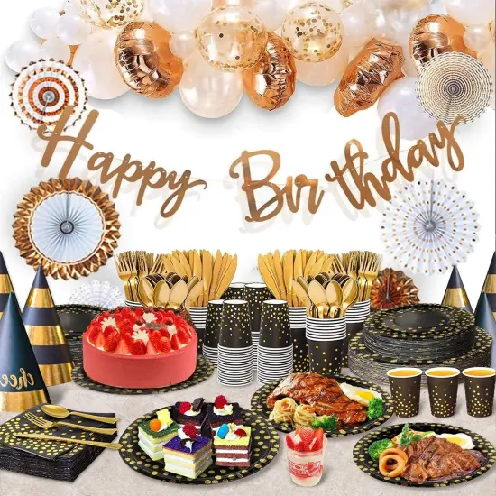 175PCS Black and Gold Party Supplies {4}