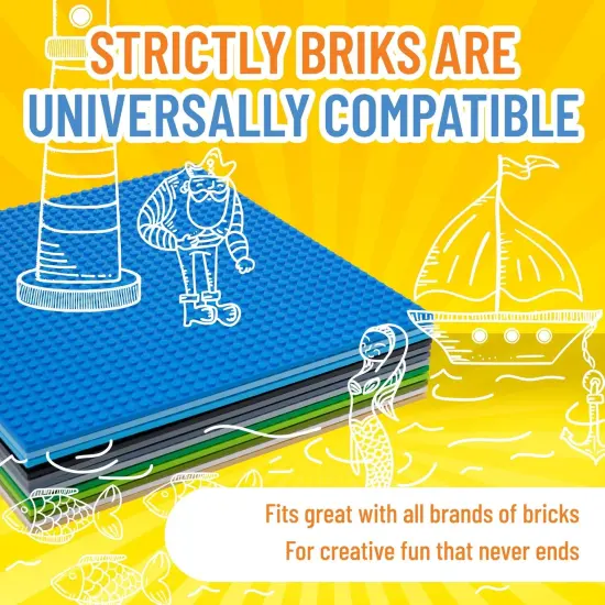 Strictly Briks Classic Stackable Baseplates, For Building Bricks, Bases for Tables, Mats, 100% Compatible with All Major Brands, Sand, White, Green, Gray, Black & Blue, 6 Pack, 6x6 Inches, Ages 3-14 Multicolor {4}