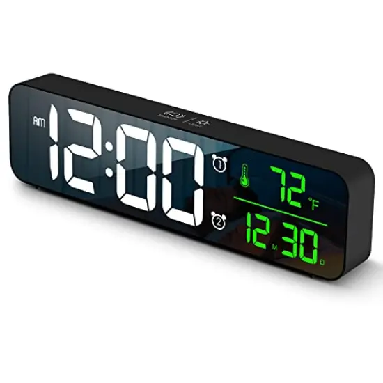Large Display Alarm Clock for Living Room Office Bedroom Decor LED Electronic Date Temp Display Wall Electric Clocks Automatic Brightness Dimmer Smart Cool Modern Desk Accessories Black {2}