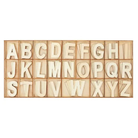 2-Inch Wooden Alphabet Letters for Arts and Crafts, 4 Sets Uppercase ABCs with Sorting Tray, Sign Letters for Adults, Natural Color (104 Pieces) Brown {1}