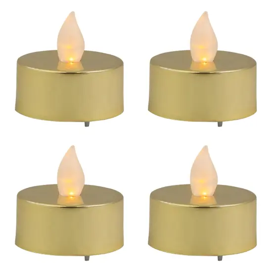 Northlight LED Lighted Flameless Flickering Tea Light Candles - Metallic Gold - Set of 4 {3}