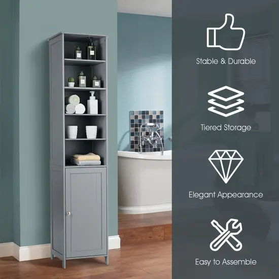 Costway 72''H Bathroom Tall Floor Storage Cabinet Shelving Display Grey\White {4}