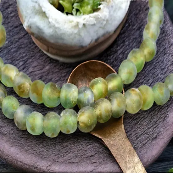 11-12mm Green/Brown Blended Glass Chunky Recycled Glass Beads (22" Strand) {4}