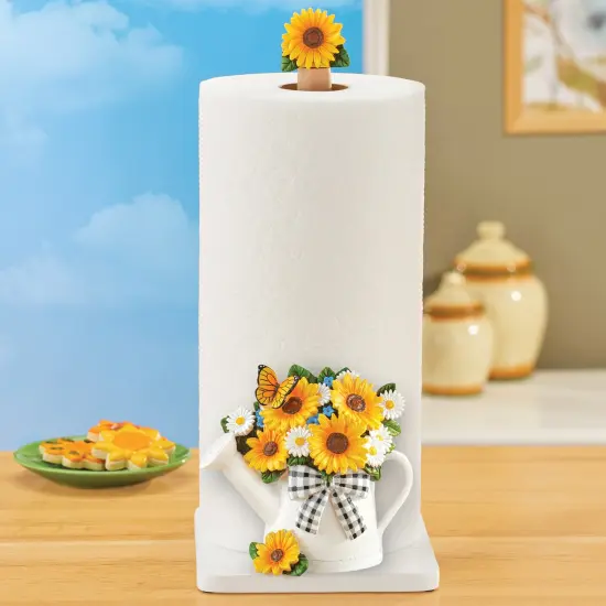 Collections Etc Hand-Painted Sunflower Bouquet in Watering Can Paper Towel Holder {1}