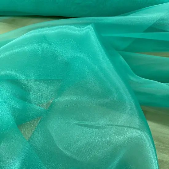 1 Yard Aqua Green Crystal Organza Fabric Sheer Shiny Polyester for Decorations and Crafts {1}