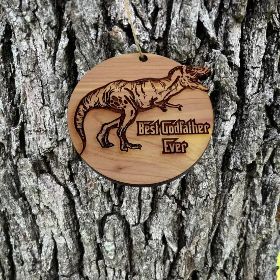 TRex Dinosaur Best Godfather Ever - Cedar Ornament {4}