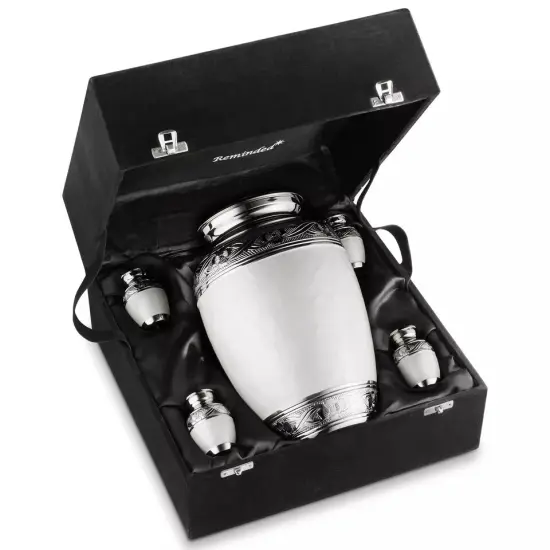 Set of 5 Decorative Cremation Urns for Human Ashes - 1 Adult + 4 Keepsake, White {3}