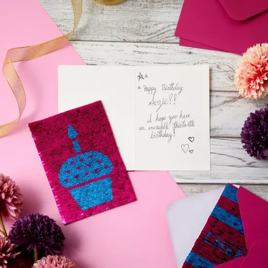 Sequins Happy Birthday Cards and Envelopes, Cupcake and Cheers Designs (Set of 3) {2}