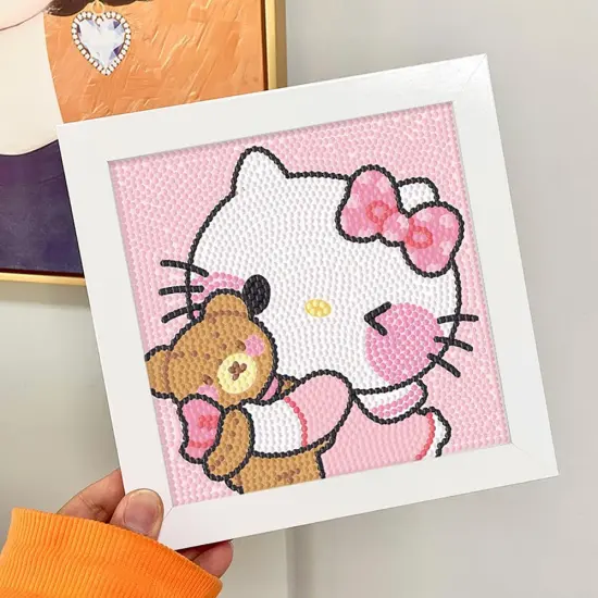 Cute 5D Diamond Art Kits with Wooden Frame,(Pink Kitty) {5}