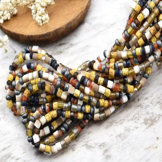 6/0 Aged Matte Honeycomb Tube Picasso Mix Seed Beads (20" Strand) {1}