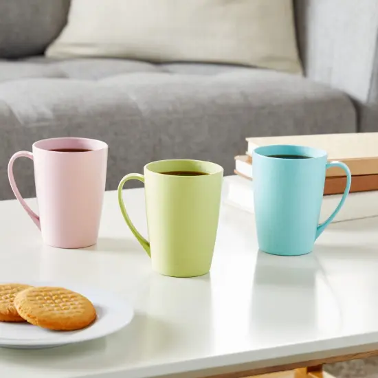 6-Pack 12oz Wheat Straw Mugs, Dishwasher Safe Unbreakable Coffee Mug Set with Handles, Reusable Plastic Mug for Coffee, Tea, Milk, Warm Beverages (3 Colors, 4x3x4 in) Multicolor {2}