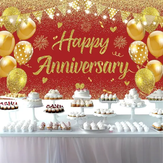 43 Inch-Wedding Anniversary Banner Red Gold Happy Decorations {3}