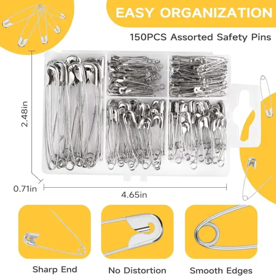 Safety Pins Assorted, 5 Different Sizes Small and Large Pin {3}