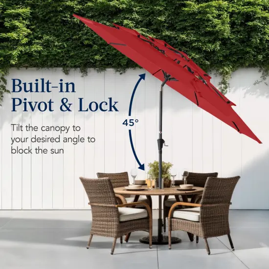 Best Choice Products 10ft 3-Tier Patio Umbrella, Market Sun Shade w/ Tilt Adjustment, Easy Crank Red {5}