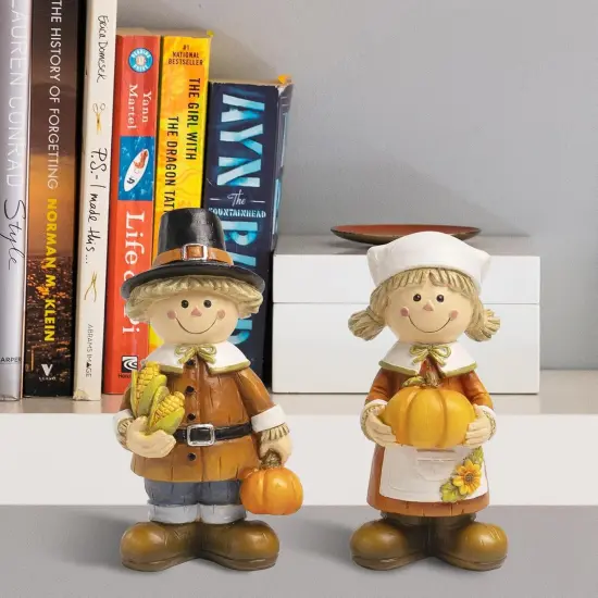 Pilgrim Figurines for Thanksgiving, Resin Fall Harvest Pumpkin {2}