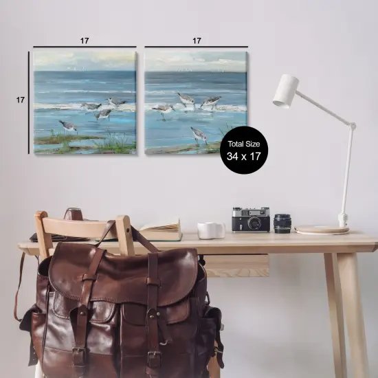 Stupell Industries Beach Shore with Sandpipers & Grasses 2pc Canvas Set By Sally Swatland {3}