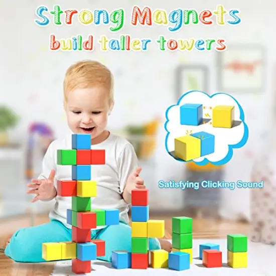 Magnetic Blocks, 1.34 inch Large Magnetic Building Blocks, 3D Magnetic Cubes for Kids, Preschool Educational Construction Kit, Sensory Montessori Toys Kids Blocks for Boys Girls Toddlers {1}