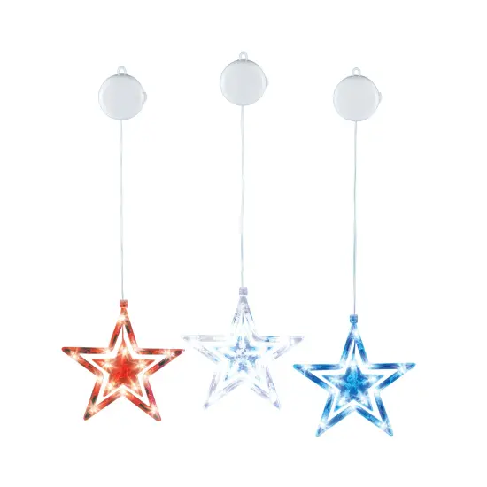 Collections Etc LED Lighted Patriotic Star Window Lights - Set of 3 {2}