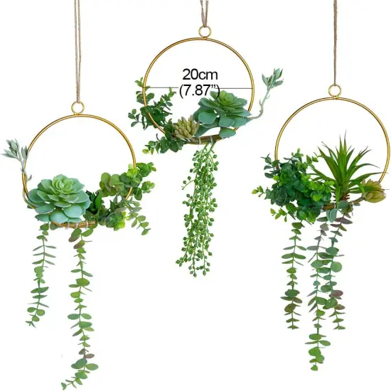 Artificial Succulents Wreath Set of 3 Hanging Gold Geometric {4}