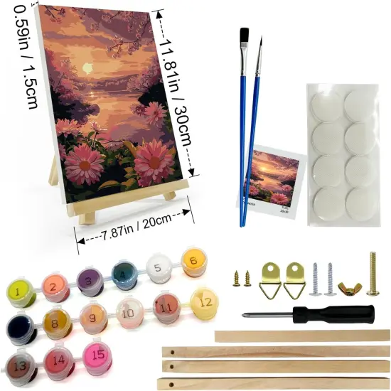 Sunset Paint by Number with Easel, Adult Paint by Number Kits (8 x 12 Inch) {2}