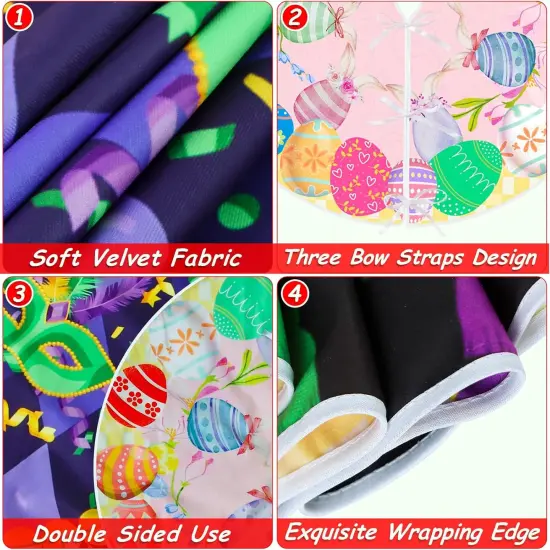 36 Inch Mardi Gras Tree Skirt Carnival Tree Skirt Easter Tree Skirt Double Sided Mat with Masquerade Mask Feather Easter Bunny Eggs Pattern Christmas Tree Skirt for Holiday Decoration (36") {5}