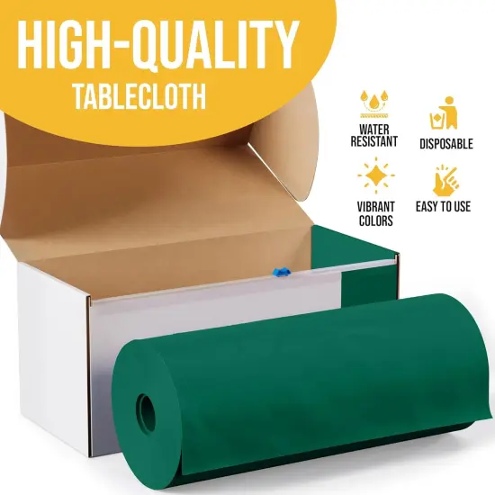 Exquisite Party Solids 54" x 100' Plastic Table Cover Roll with Slide Cutter &ndash; Cut-to-Size Dispenser Box &ndash; Makes Up to 36 Disposable 8' Rectangle Tablecloths Dark Green {5}