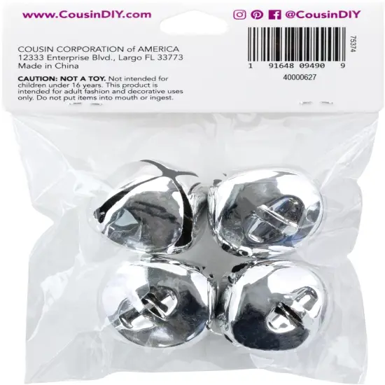 CousinDIY Jingle Bells 1.375" 4/Pkg-Silver {3}