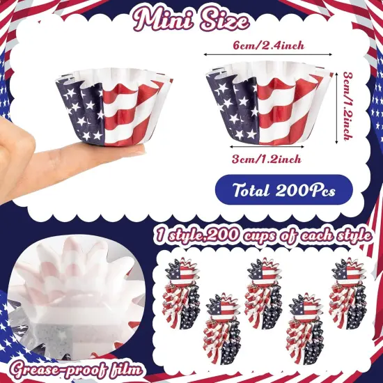 200Pcs July 4th American Flag Cupcake Liners(Blue，red，white) {2}