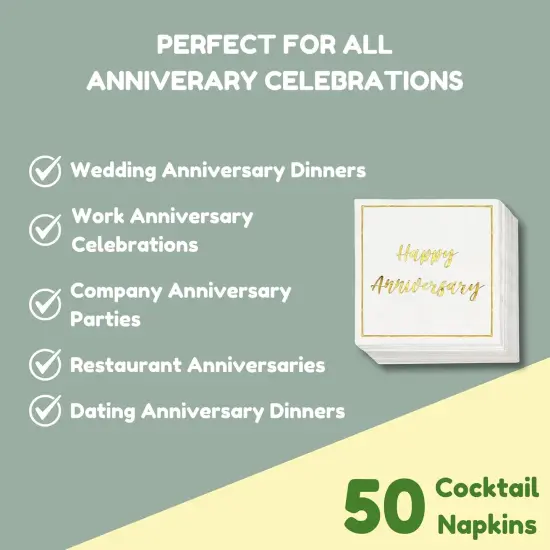 50 Pack Gold Foil Happy Anniversary Cocktail Napkins {3}