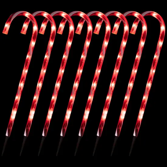 Northlight Lighted Candy Cane 8-Function Outdoor Christmas Pathway Markers - 24" - Set of 8 Red {4}