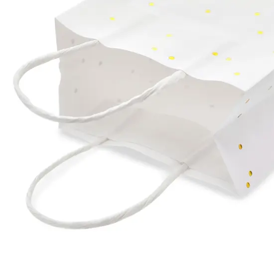 25 Pack Small Gift Bags with Handles - White Paper Bags with Gold Foil Polka Dots for Birthday, Wedding, Retail (5.5x3x9 In) {5}