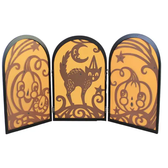 Bethany Lowe 12.00in Haunted Tabletop Screen, Mdf (Medium-Density Fiberboard), Black Cat Pumpkin JP0388 12.0 Inch Spooky Tabletop Screen Halloween Figurine , Lightweight Halloween Decor Black Cat Pumpkin {2}