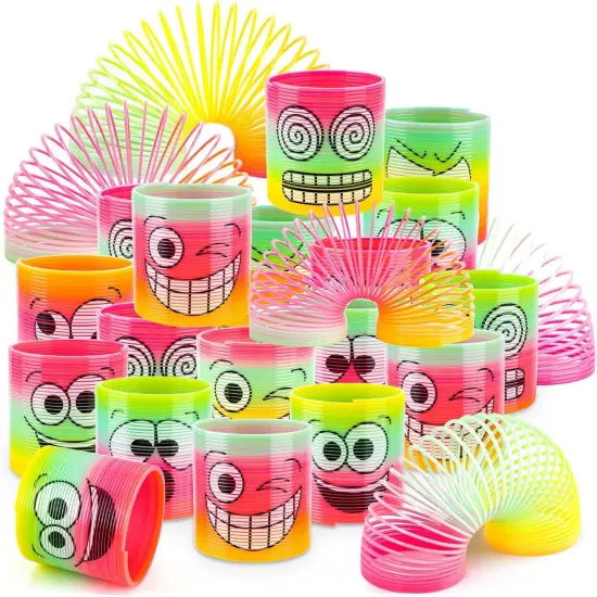 Rainbow Magic Spring, 12Pcs Colorful Plastic Springy Toys Fidget Toys Walking Toy Circle Shaped Coils Party Favors Gift Stocking Stuffers for Boy Girl Children Kids (Rainbow Emoji) {1}