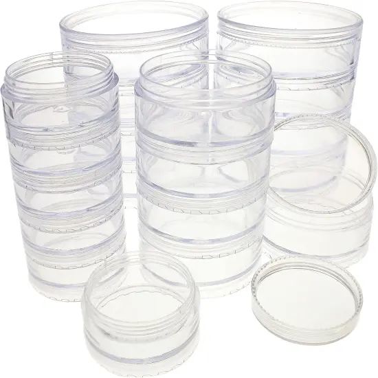 The Beadsmith &ndash; Stack Jar 4-Piece Assortment &ndash; 2 x 4 Stack, 1 x 5 Stack, 1 x 6 Stack, Pill containers, Empty Pot Jars, refillable Cosmetic containers, Small Plastic Organizers {6}