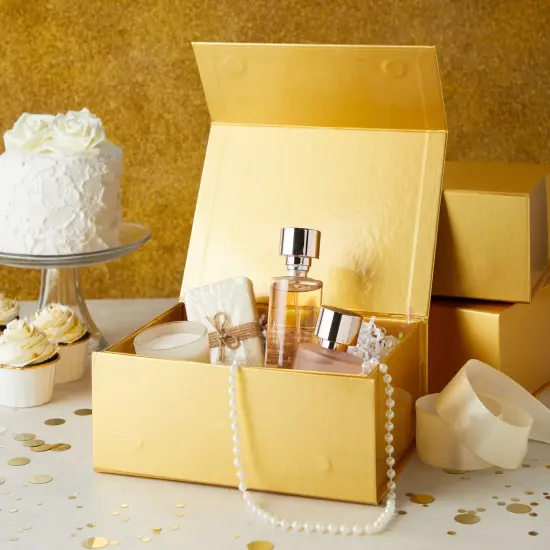 6 Pack Magnetic Gift Boxes with Lids, 9.5 x 7 x 4 Inches for Birthday, Wedding, Groomsman and Bridesmaid Proposal Box (Gold) {2}