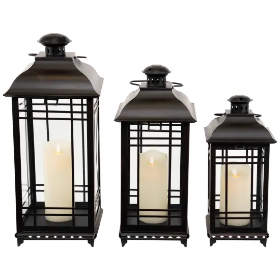 Northlight Distressed Mission Style Metal Candle Lanterns - 19.5" - Black - Set of 3 {6}