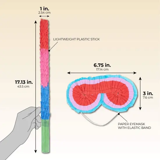 Small Pinata Stick and Blindfold for Kids Birthday, Cinco de Mayo Party Decorations (2-Piece Set), For Ages 3-6 Multicolor {3}