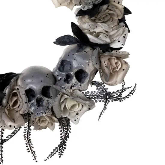 Northlight Double Skull and Roses Artificial Halloween Wreath- 16" - Unlit Gray {5}