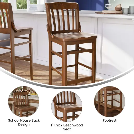 Emma and Oliver School House Back Wooden Restaurant Dining Barstool Mahogany {10}