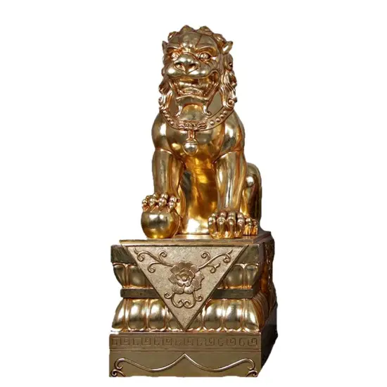 Foo Dog Male On Base Chinese Lion Statue {1}