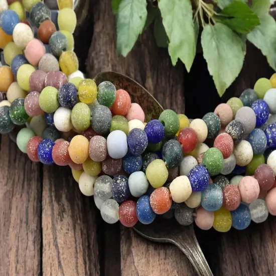 Mixed Pompeii Round Beads (24" Strand) - Indonesian Glass {2}