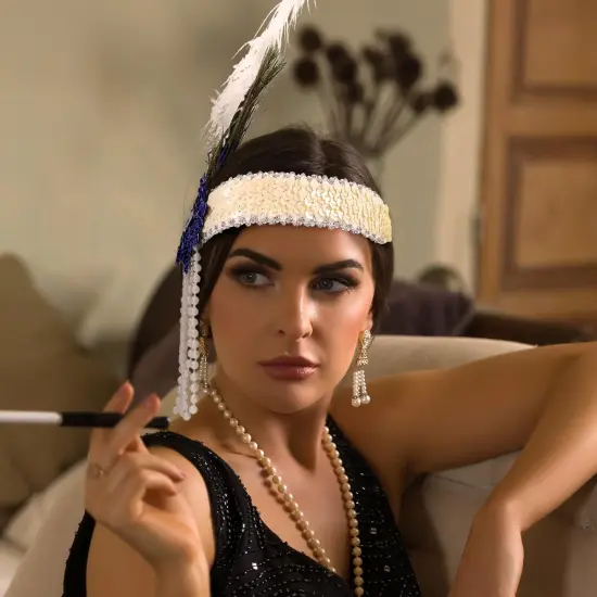 Roaring 20's Deluxe Costume Headband Beige {4}