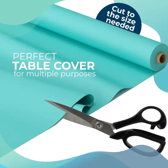 Exquisite Plastic Table Cover Roll &ndash; 40" x 300' Disposable Tablecloth Roll &ndash; Premium Thick 0.5 MIL Plastic Banquet Roll &ndash; Party Table Cover Roll for Events & Catering Aqua {5}