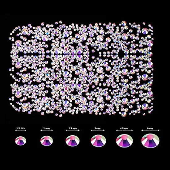 2000 Pieces Flat Back Gems Round Crystal Rhinestones 6 Sizes (1.5-6 mm) with Pick Up Tweezer and Rhinestones Picking Pen for Crafts Nail Face Art Clothes Shoes Bags DIY (Crystal AB) {6}